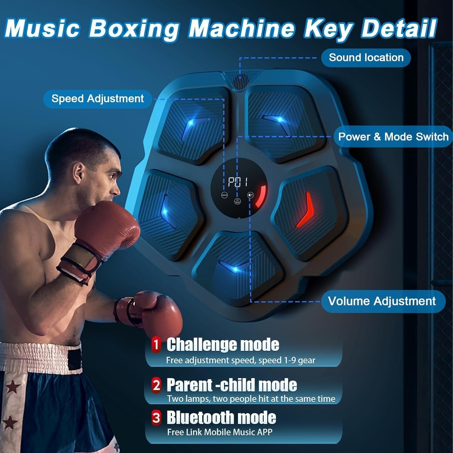 Music Boxing Machine Bluetooth LED Wall Punch Trainer Home Gym Fitness
