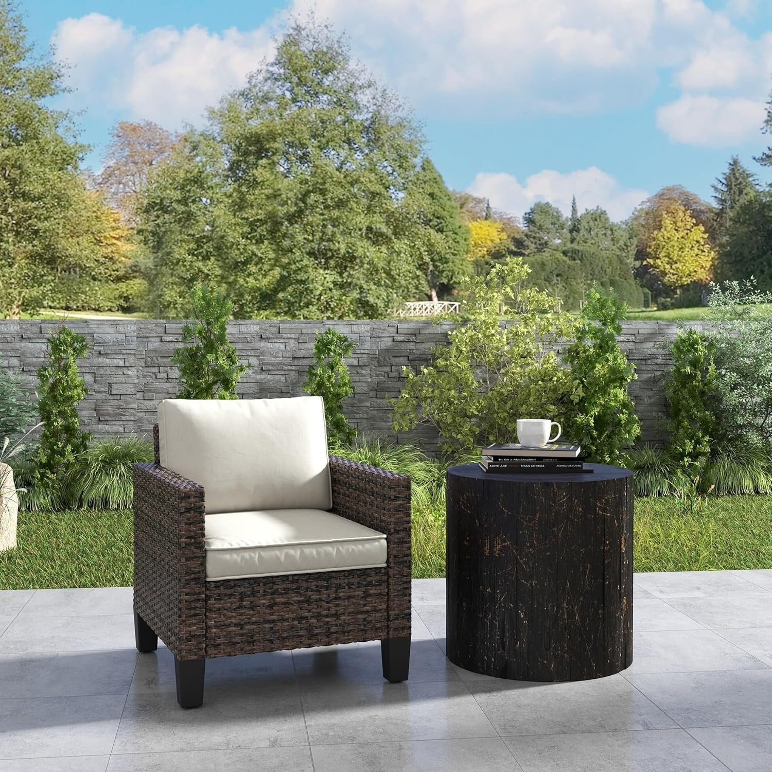 Rattan Garden Armchair with Cushions Brown Outdoor Patio Conservatory Chair