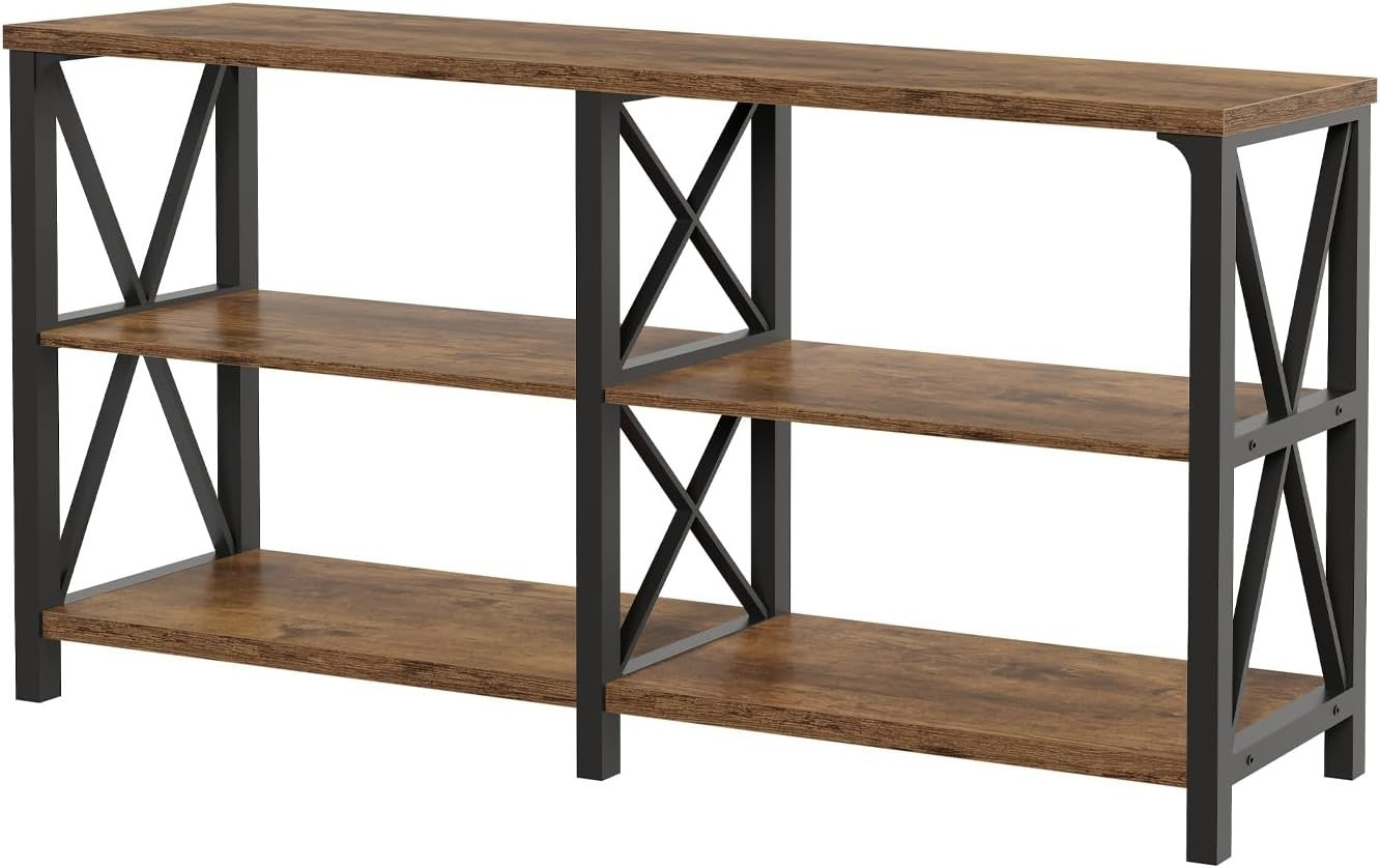 Rustic Console Table 3-Tier Wood Shelf for Entryway Sofa Hallway 55in