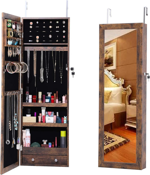 Wall Door Mounted Jewelry Armoire Lockable Full Length Mirror Cabinet