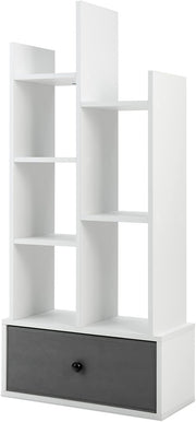 White Tree-Shaped Tall Bookcase 7 Cube Storage Shelf with Drawer 53×24×118cm