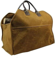 Durable Canvas Firewood Carrier Bag with Leather Handles – Portable Wood Tote