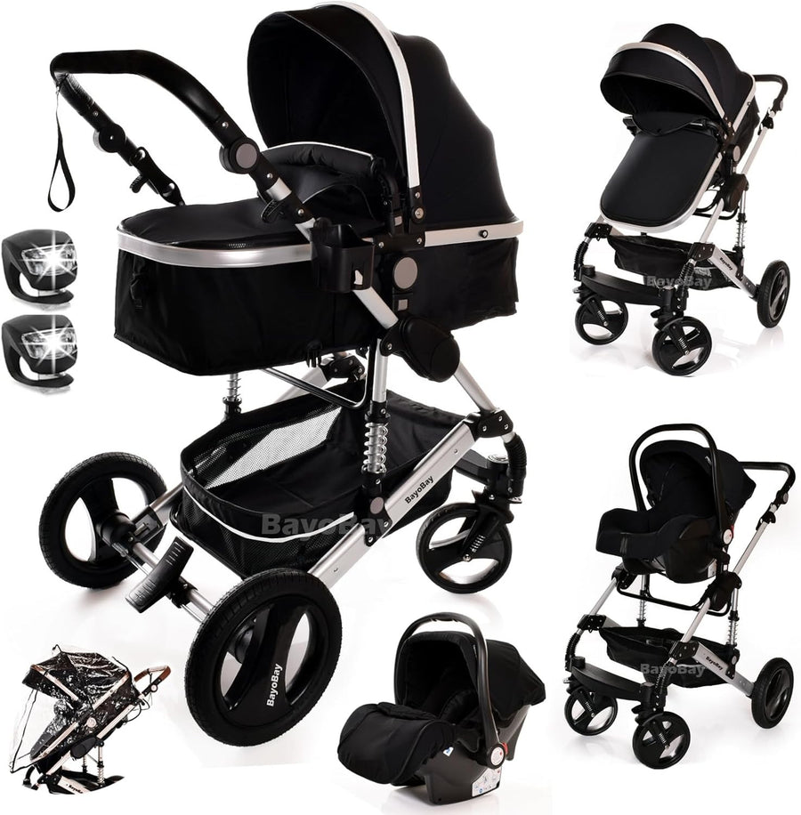 3 in 1 Baby Stroller Travel System Lightweight Pram Foldable Pushchair Black