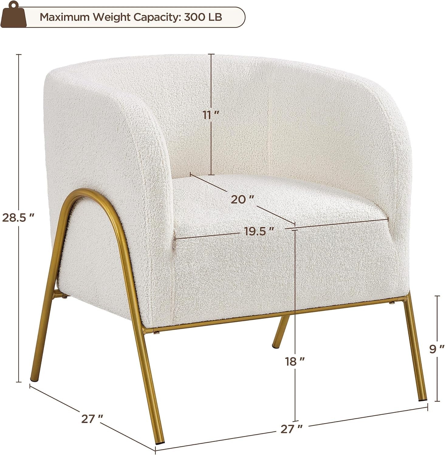 Boucle Tub Chair Ivory Accent Barrel Chair Gold Metal Legs