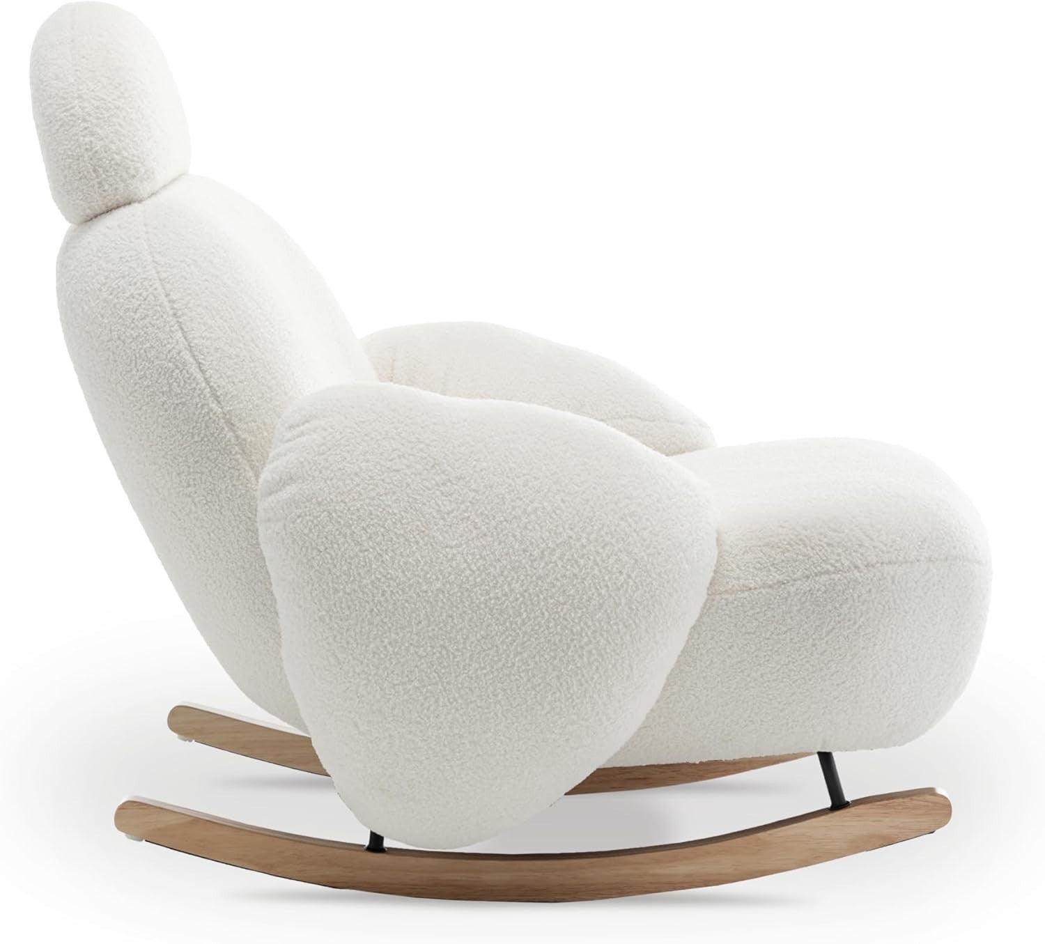 Large White Boucle Rocking Chair with Solid Wood Frame & Plush Comfort