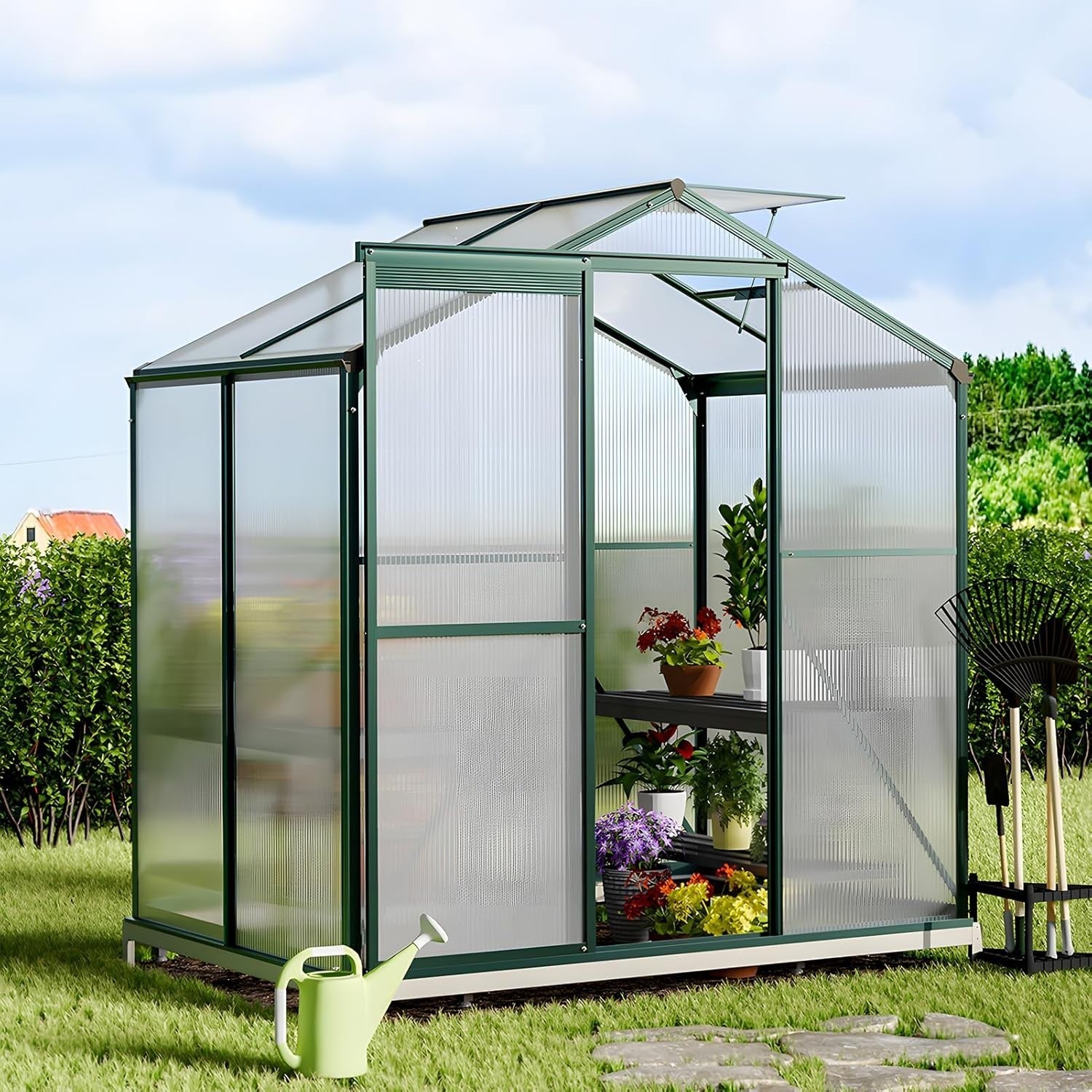 4x6FT Polycarbonate Walk-In Greenhouse | Large Metal Frame Garden Growhouse