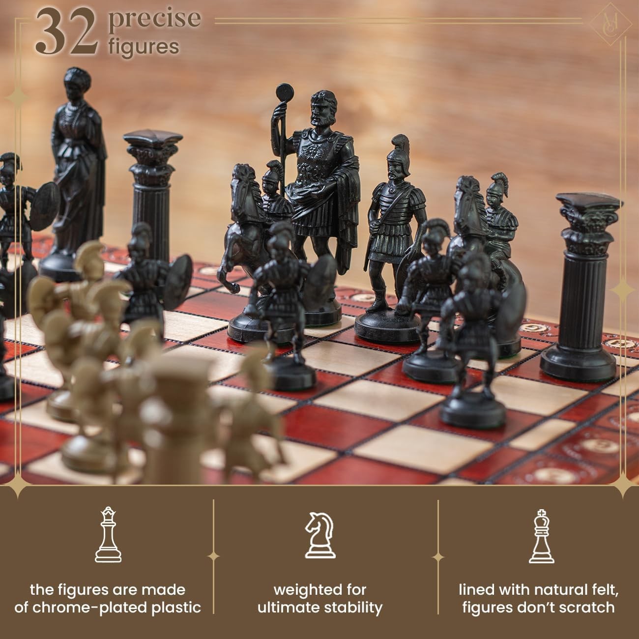 Ancient Armies Themed Chess Set 41cm Luxury Wooden Board Decorative Gift