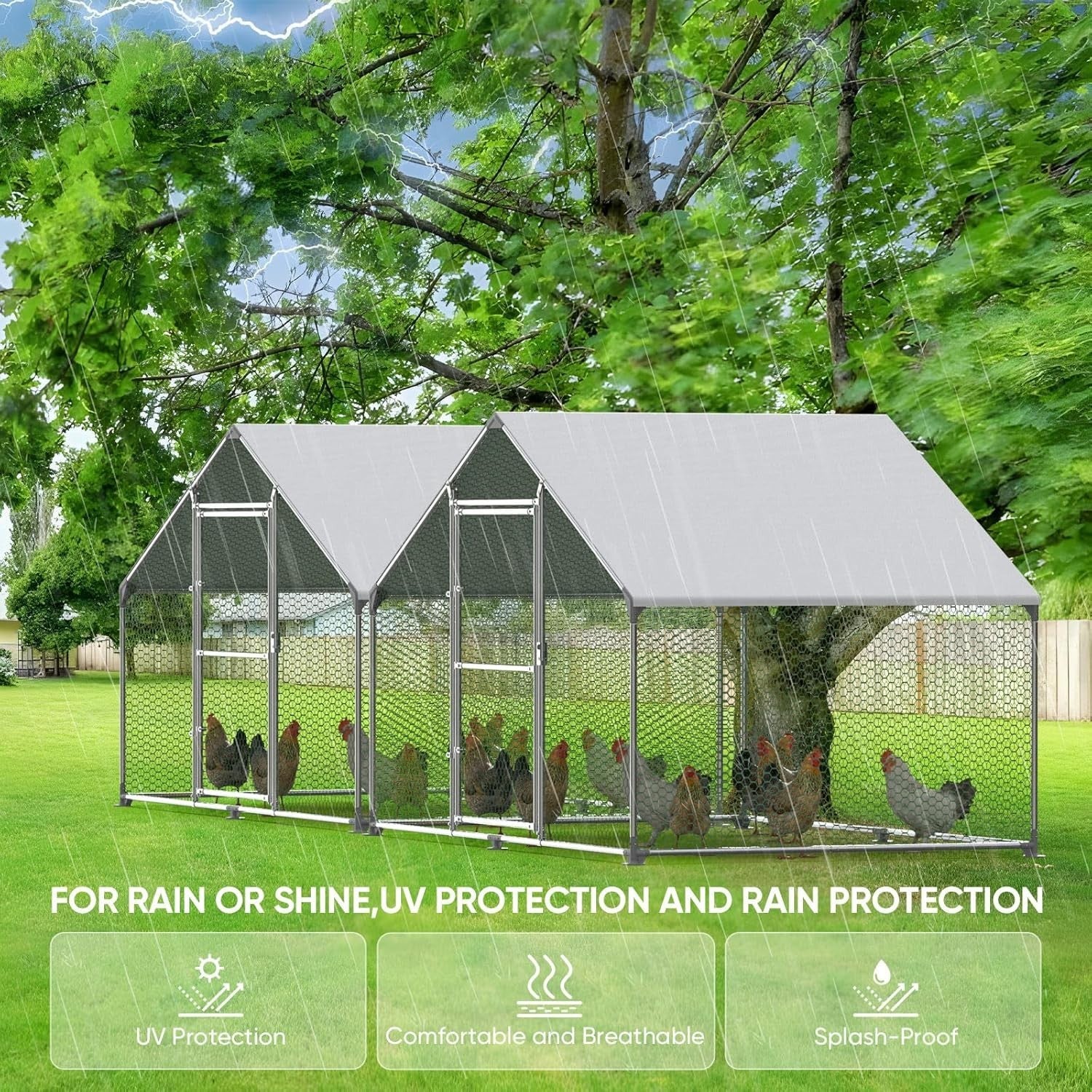 Walk In Chicken Coop 3x2x2m Galvanised Steel Run PE Roof