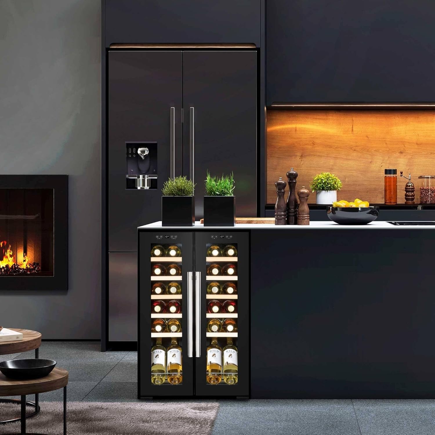 24 Bottle Dual Zone Wine Cooler Fridge Touch Screen LED Mirror Glass Doors