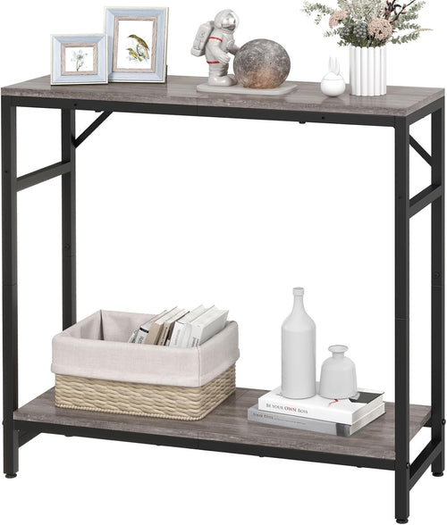 Slim Narrow Console Table with Storage Shelf & Support Bars for Hallway