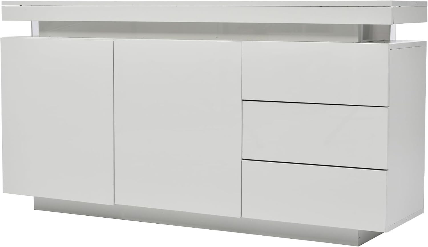 High Gloss Sideboard LED Lights 16-Color, 2 Doors 3 Drawers Modern Storage