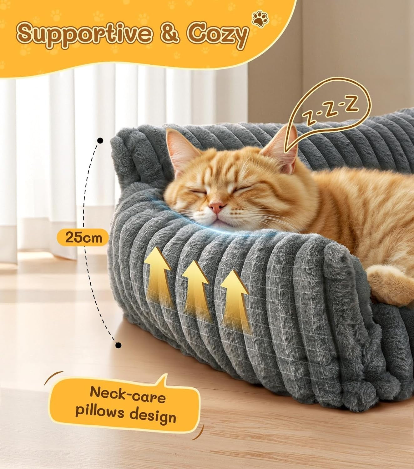 Fluffy Cat Dog Sofa Bed 91cm Calming Plush Pet Couch Washable Non Slip