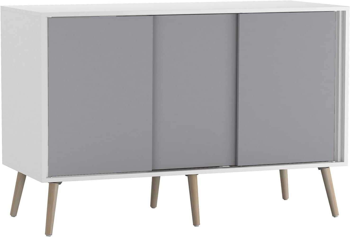 Modern 3 Door Sideboard Cabinet Grey White Storage Cupboard Pine Legs