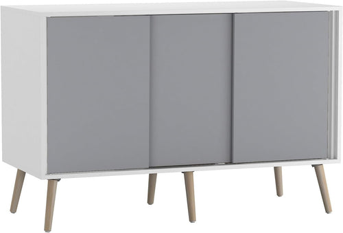 Modern 3 Door Sideboard Cabinet Grey White Storage Cupboard Pine Legs