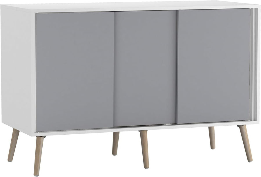 Modern 3 Door Sideboard Cabinet Grey White Storage Cupboard Pine Legs