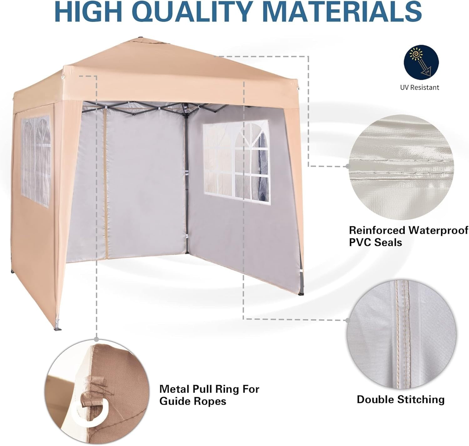2x2m Pop Up Gazebo Waterproof w/ Sides Beige Silver Protective Canopy
