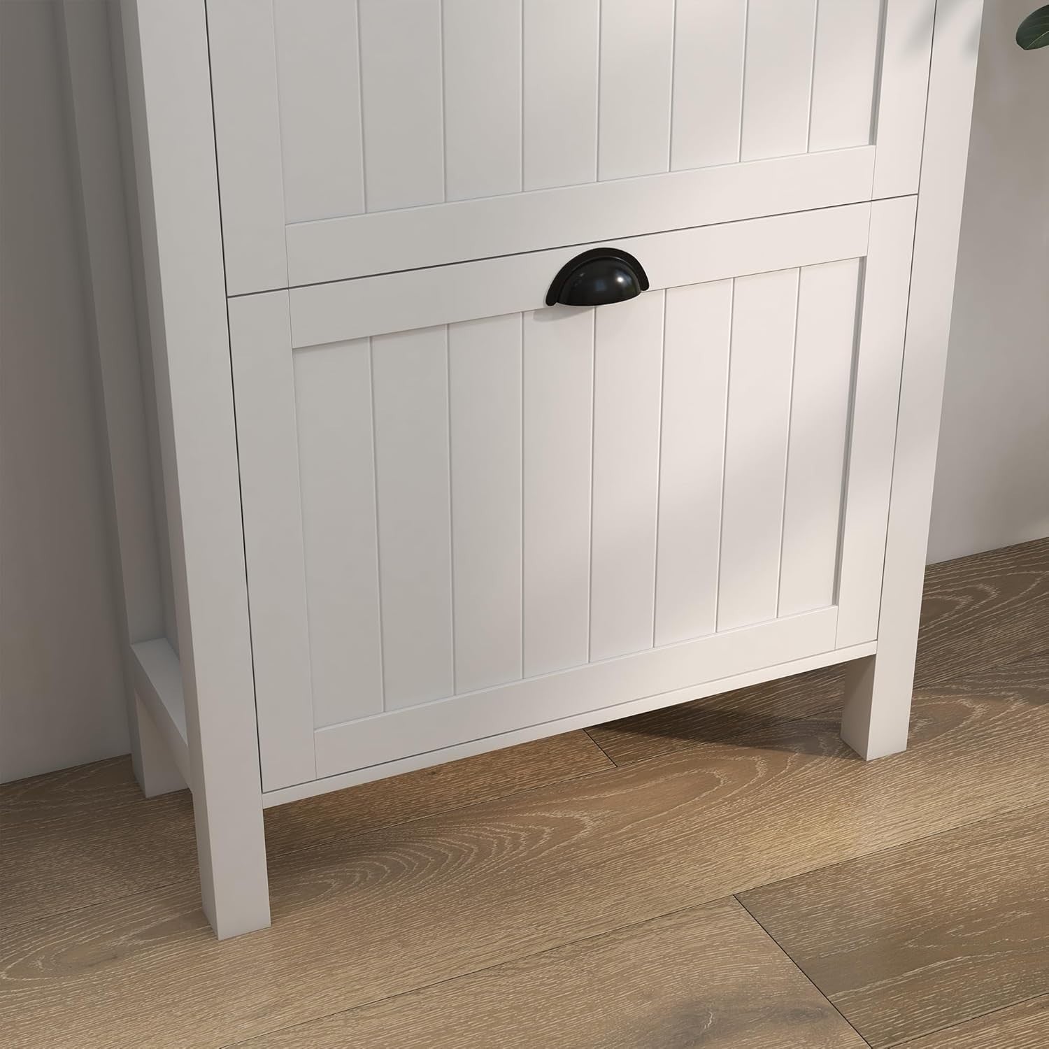 Slim White Shoe Cabinet with 2 Flip Drawers & Top Storage Drawer 60x24x97cm