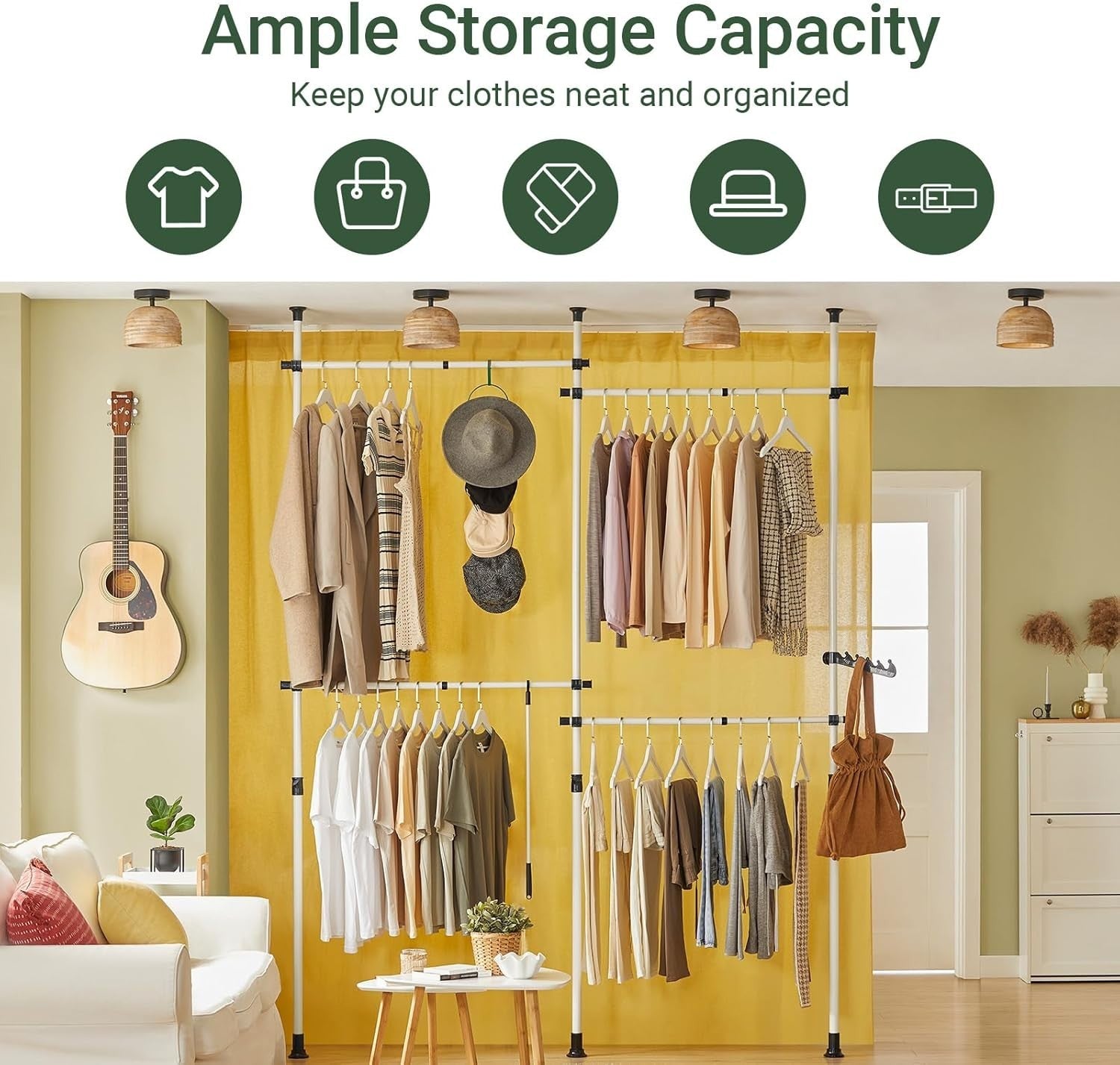 Telescopic Clothes Rail Heavy Duty Adjustable Wardrobe White
