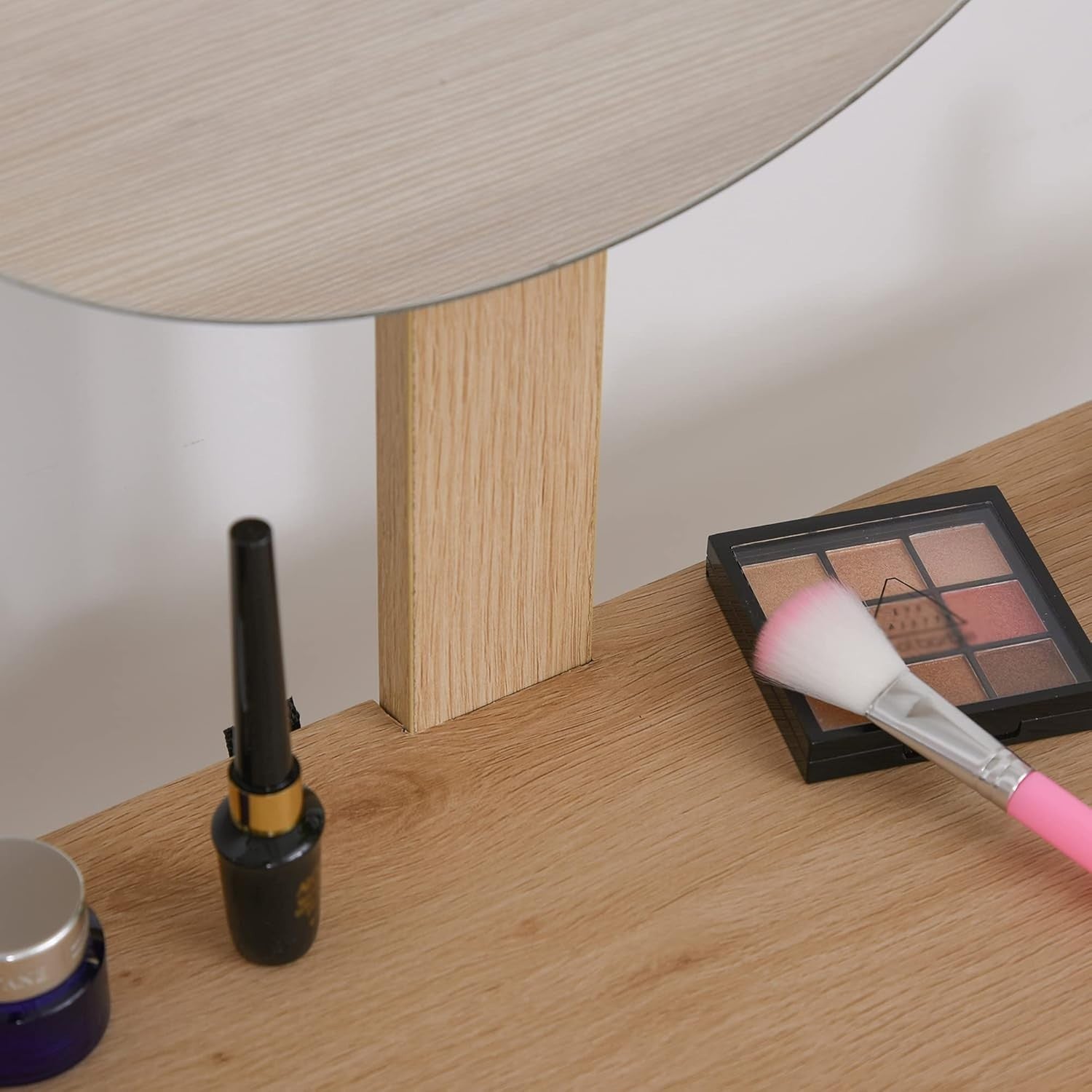 White Oak Small Vanity Dressing Table with Adjustable Mirror & Drawer Storage