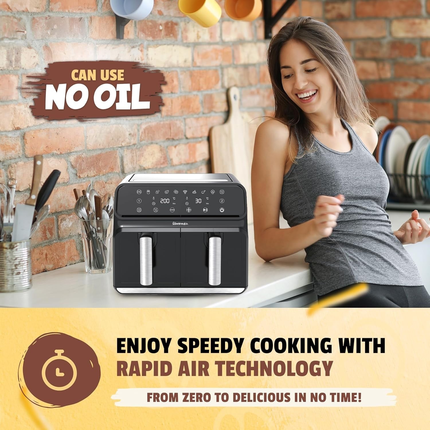 8L Dual Drawer Air Fryer Sync Finish 1700W 8-in-1 Touchscreen No Oil