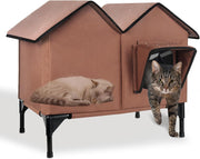 Waterproof Outdoor Cat House Large Kennel with Elevated Base & Cushion