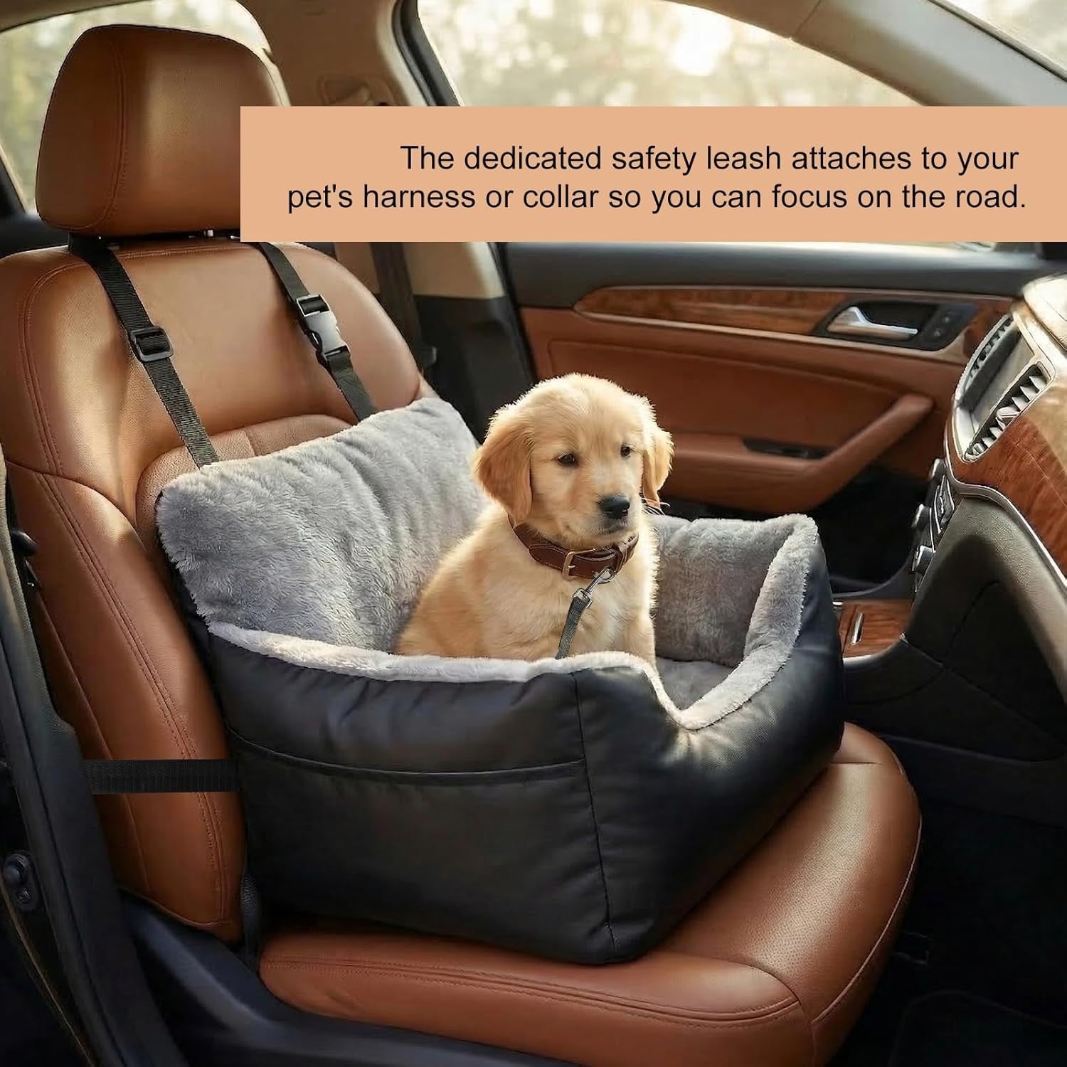 Dog Car Booster Seat Plush Travel Bed Safety Leash Waterproof 16kg