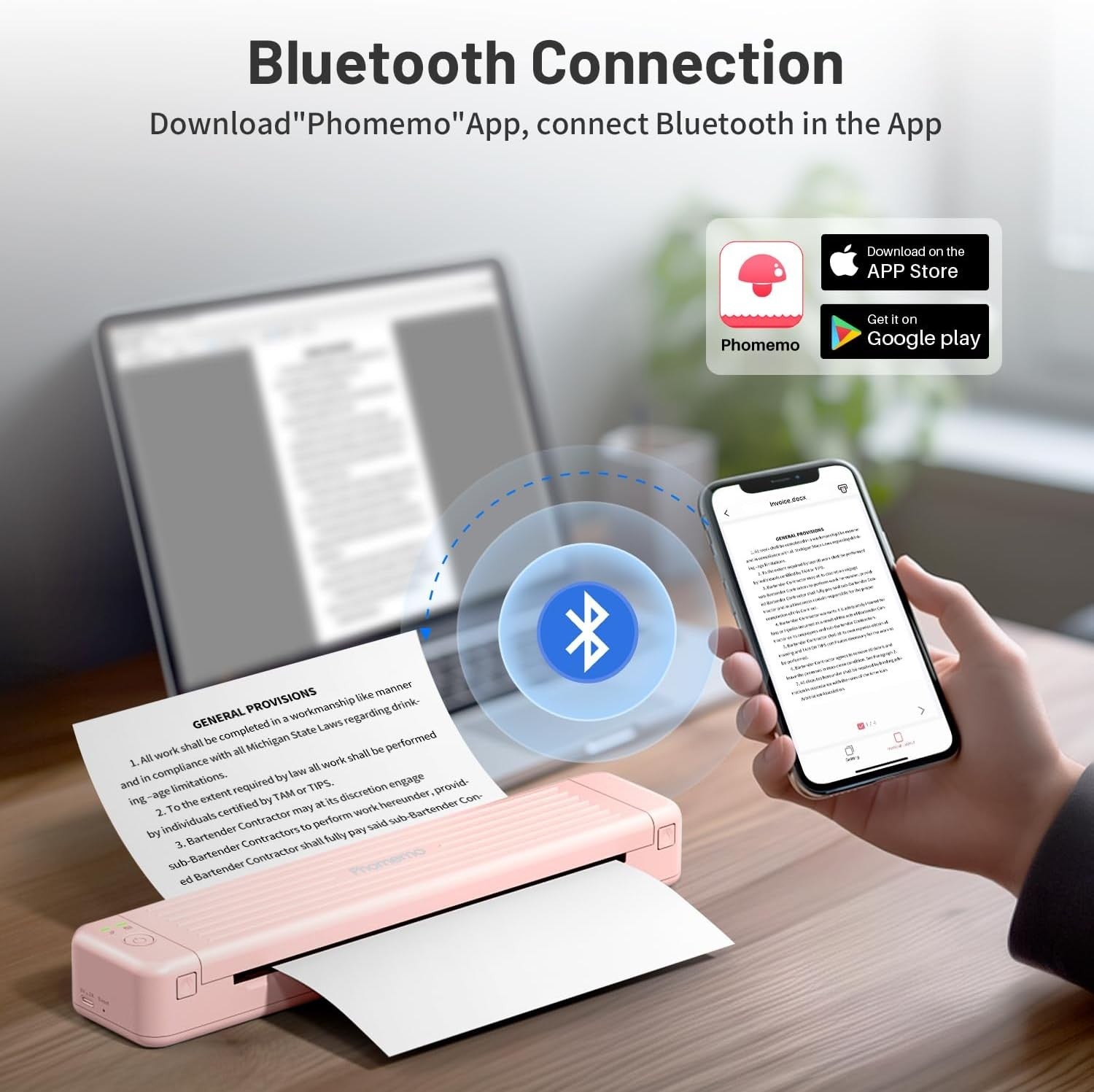 A4 Portable Thermal Printer 300DPI Bluetooth Inkless Pink