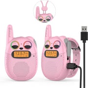 Kids Rechargeable Walkie Talkies Pink Watch Style FM Radio LED Lights