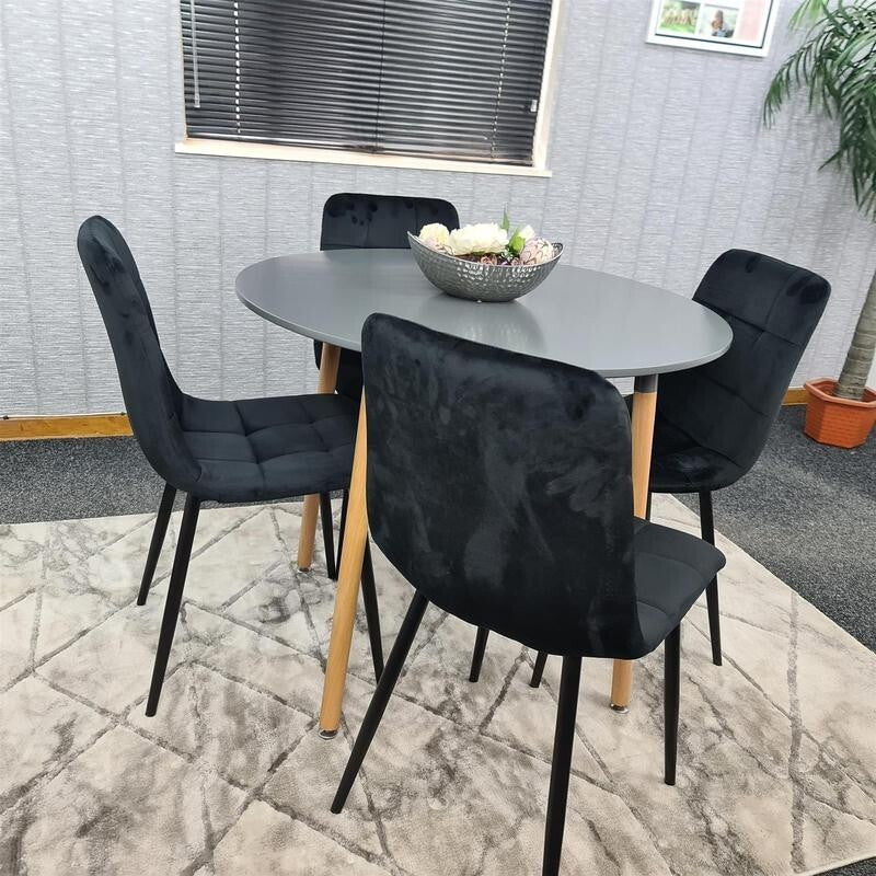 Modern Dining Table Set with 4 Chairs, Round Kitchen Table Set Black
