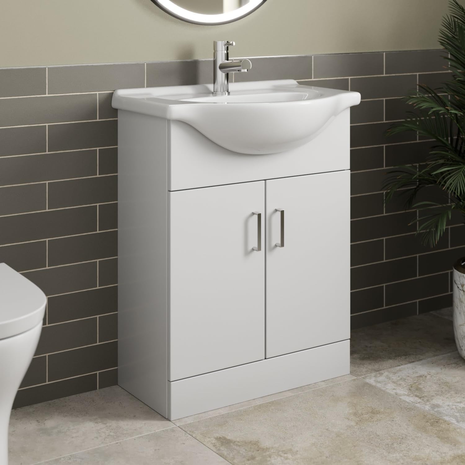 650mm White Gloss Vanity Sink Unit – Bathroom Basin Cabinet with Soft Close Door