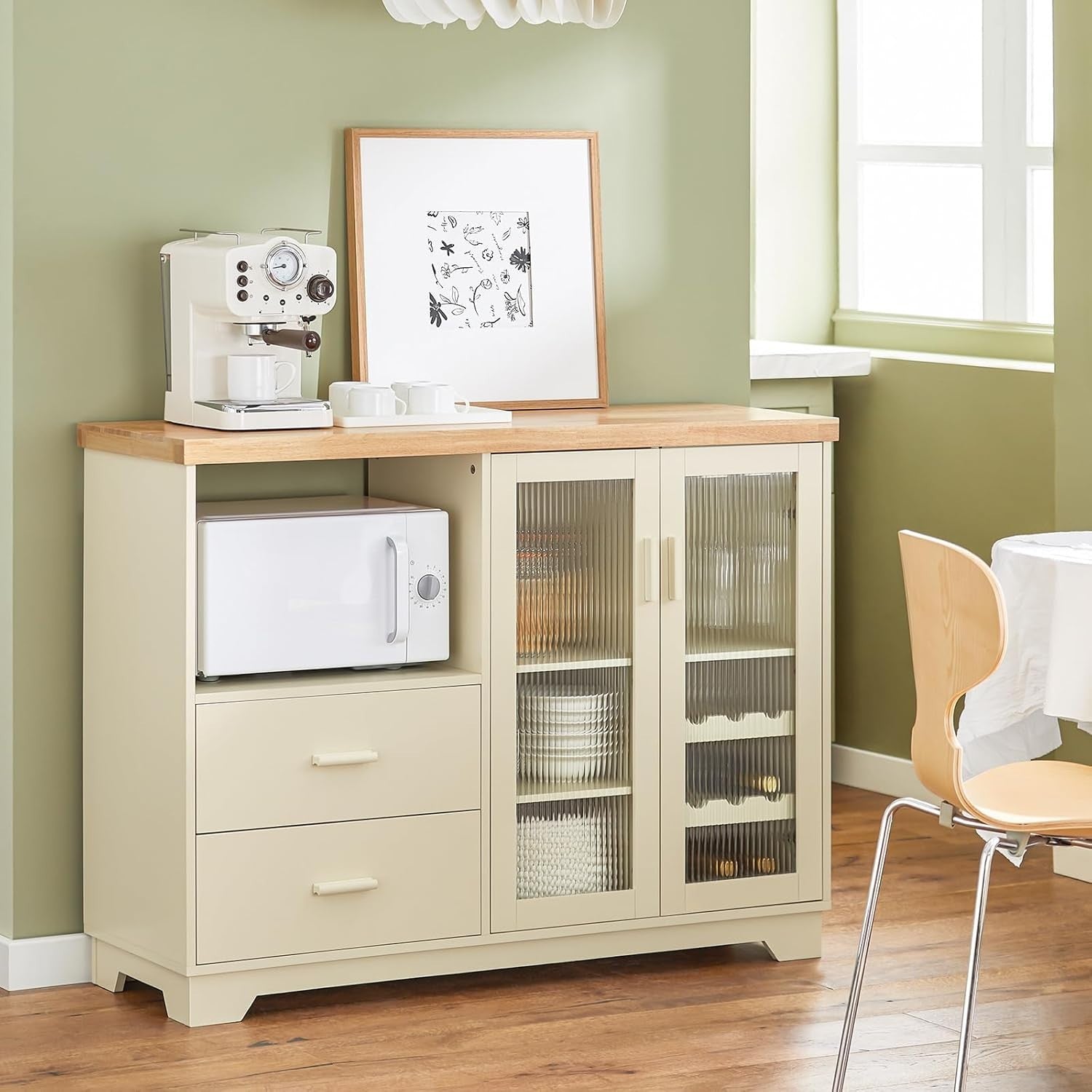 Kitchen Sideboard Cabinet with Microwave Shelf & Wine Rack Beige 120x40cm