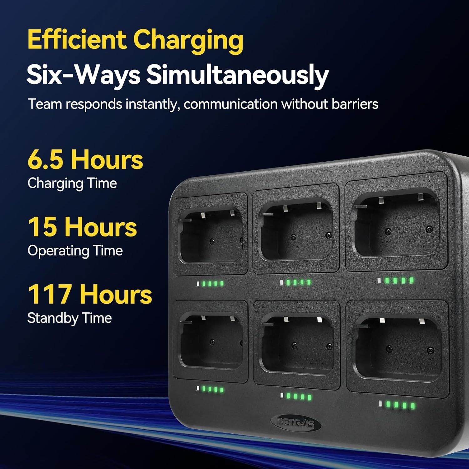 Walkie Talkies 6 Pack Long Range LCD Group Call 2600mAh 6-Way Charger