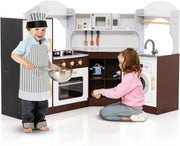 Kids Wooden Play Kitchen Light Sound Ice Dispenser Cooking Toy Brown