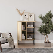 Modern 60cm Bedside Cabinet with Shelves, Steel & Wood Storage Unit for Home