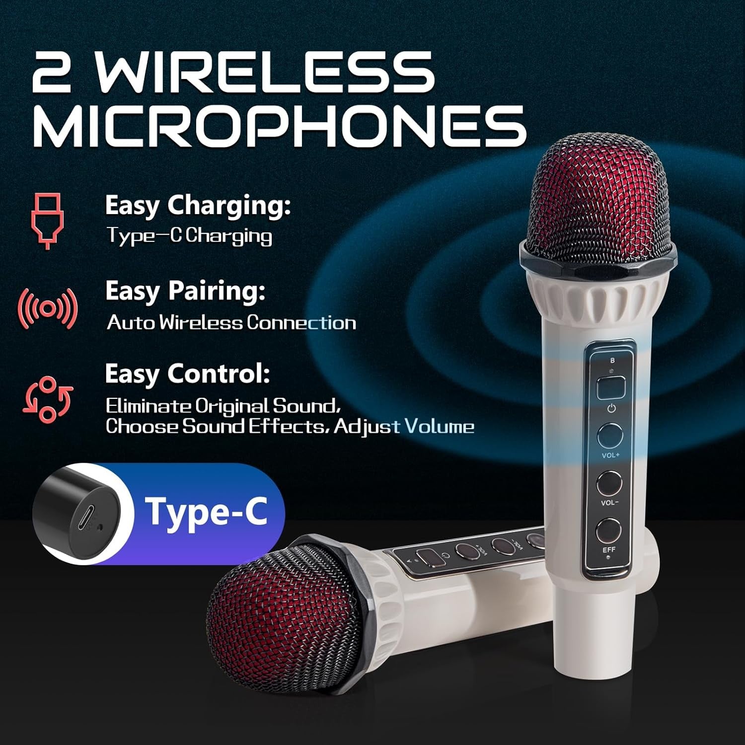 Portable Karaoke Machine 2 Mics Bluetooth Speaker with LED Light