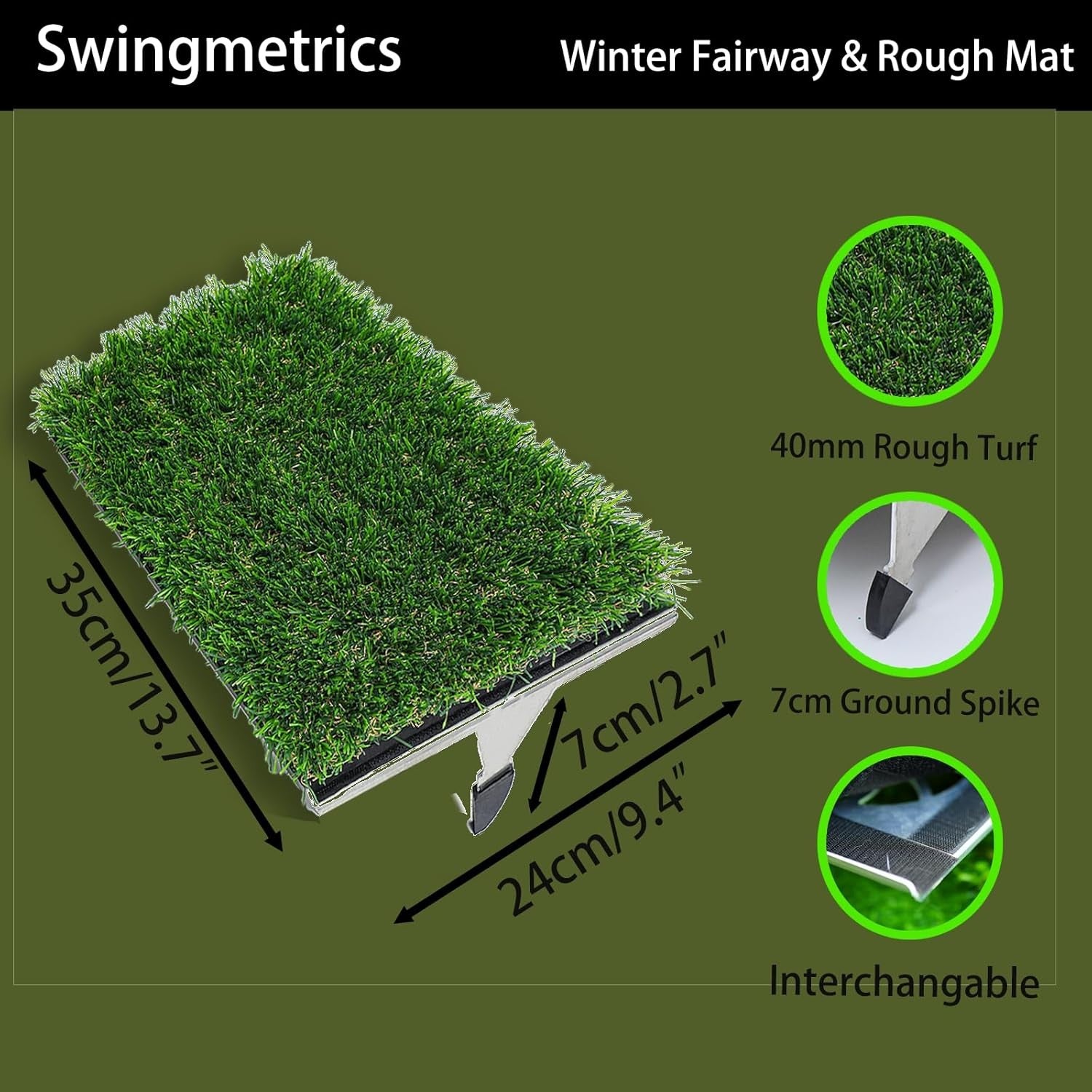 Golf Hitting Mat 2-in-1 Swing Path Trainer 35x23cm
