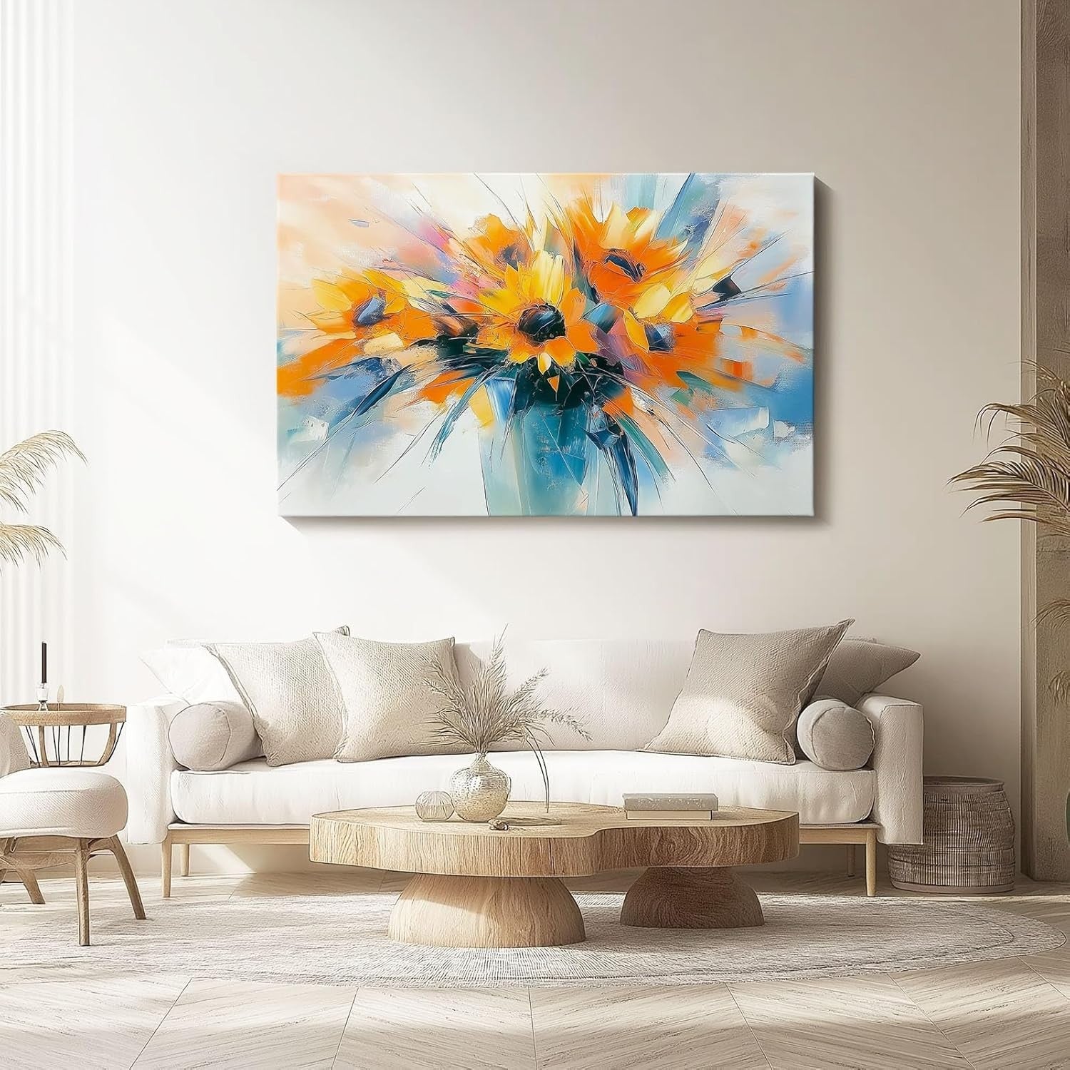 Large Sunflower Canvas Wall Art 76x51cm Modern Orange Blue Print