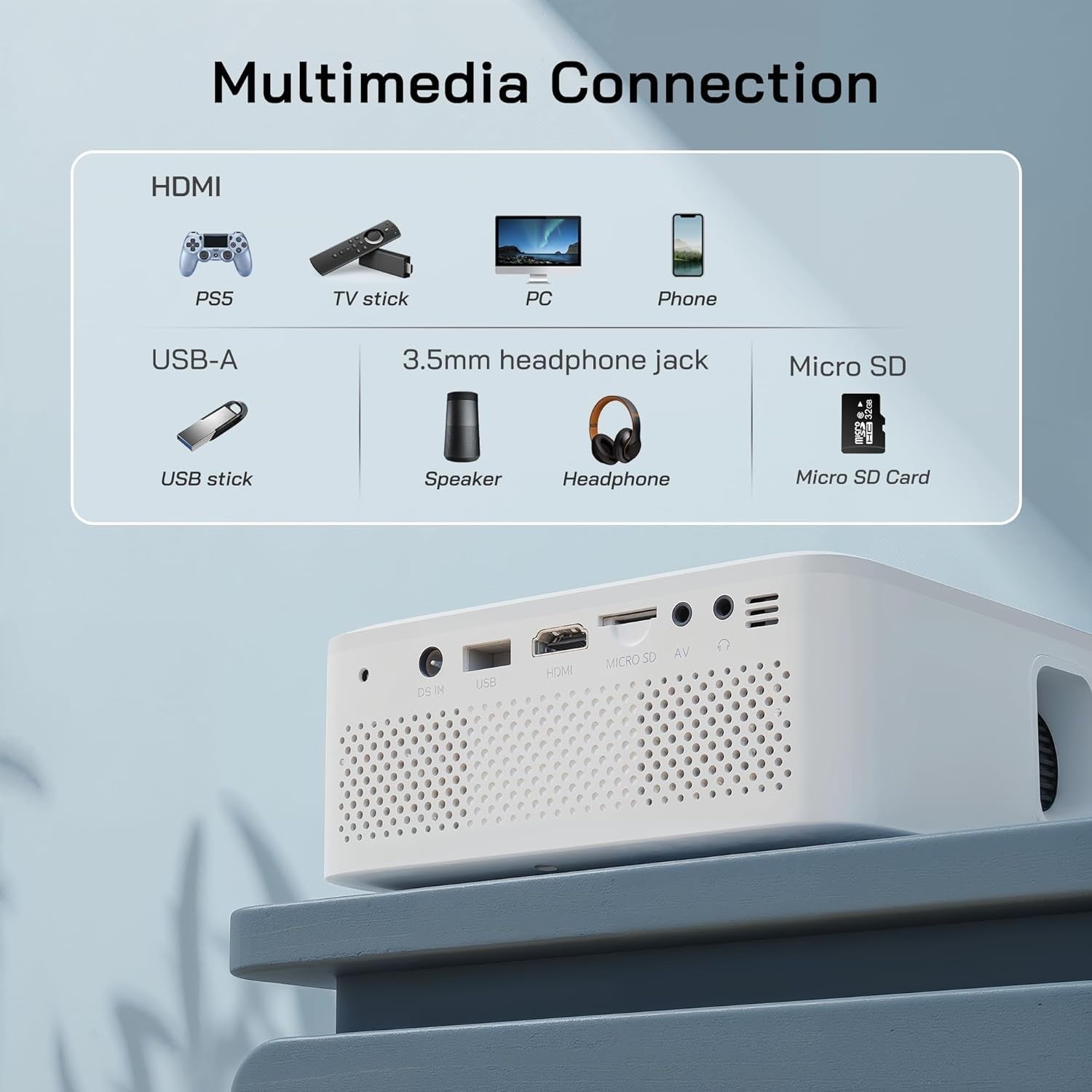 1080P Mini Projector with Tripod Portable HDMI USB Phone PC 7500L