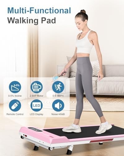 Compact Pink Walking Pad Treadmill 2.5HP Under Desk Quiet LED Remote 5% Incline