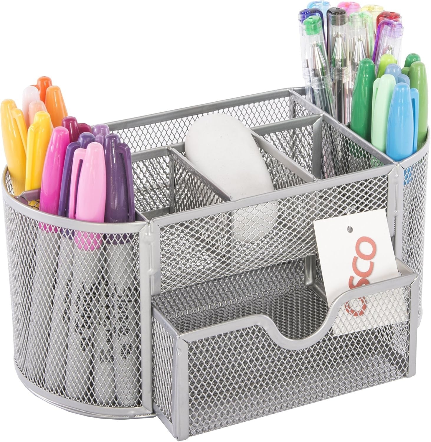 8-Compartment Metal Desk Organiser with Drawer – Pen, Ruler & Stationery Tidy
