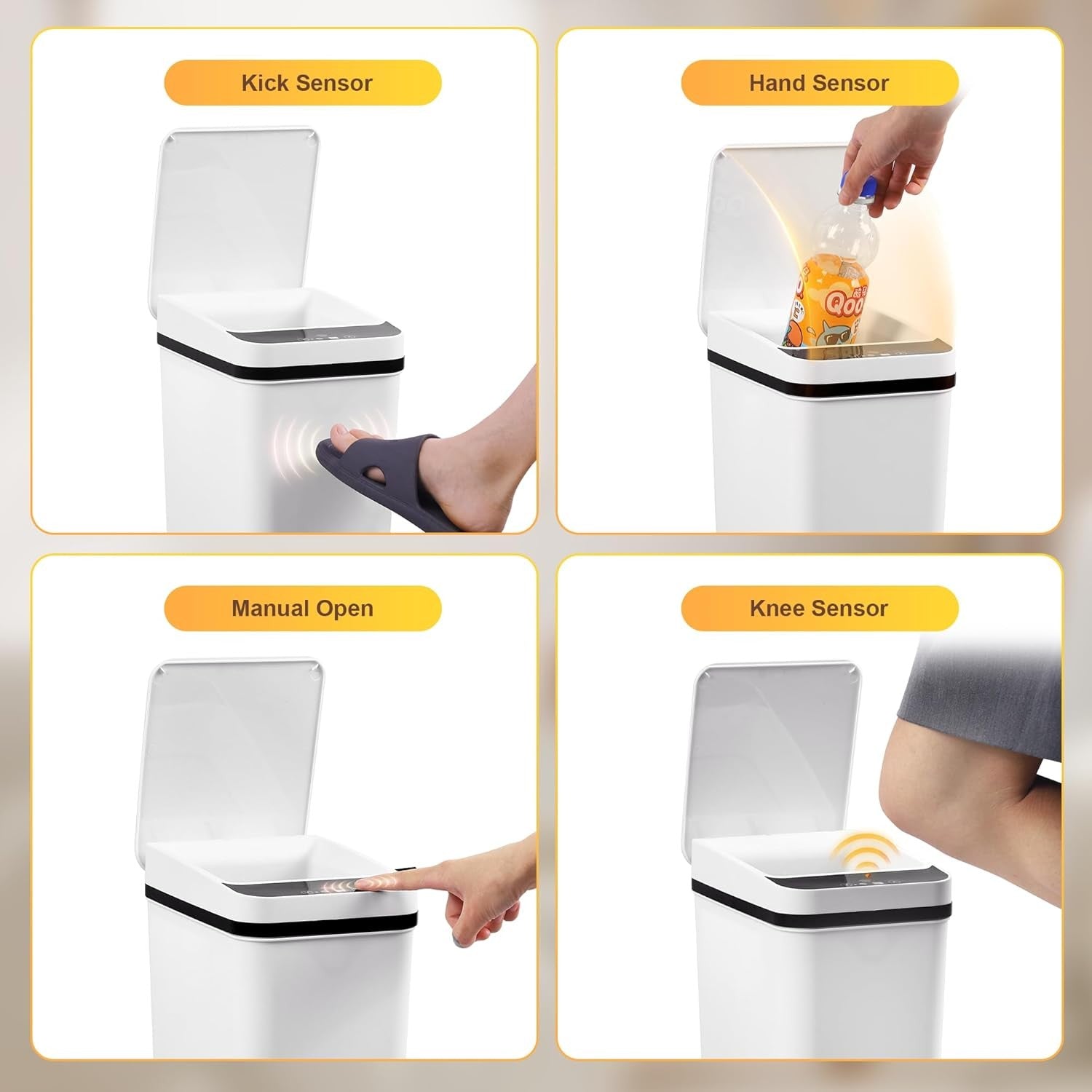 2.6 Gallon Touchless Motion Sensor Bathroom Trash Can Black
