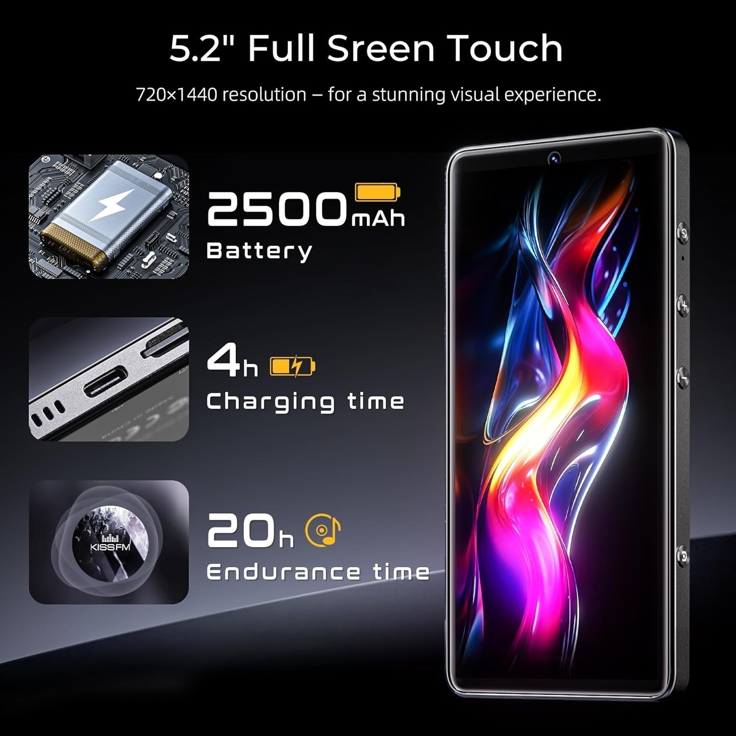 Smart MP3 Player 5" Touch Screen HiFi Bluetooth WiFi Camera 128GB Android 13