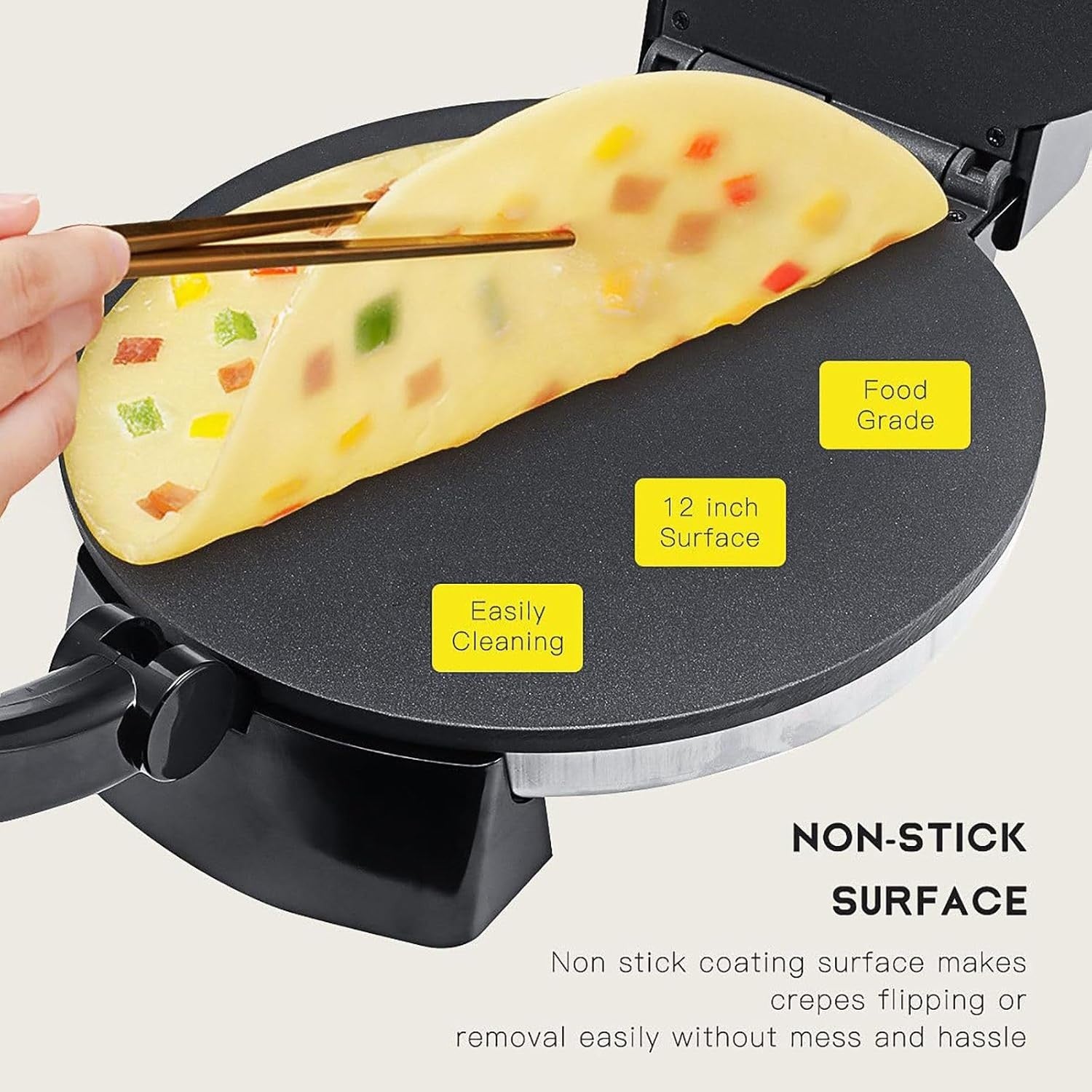 Electric Crepe & Pancake Maker 1400W Non-Stick Double-Sided Roti Chapati Machine
