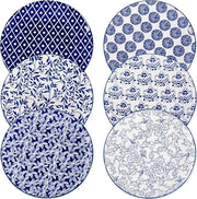 6pc 10.5 Inch Blue Porcelain Dinner Plates Set Large Microwave Safe