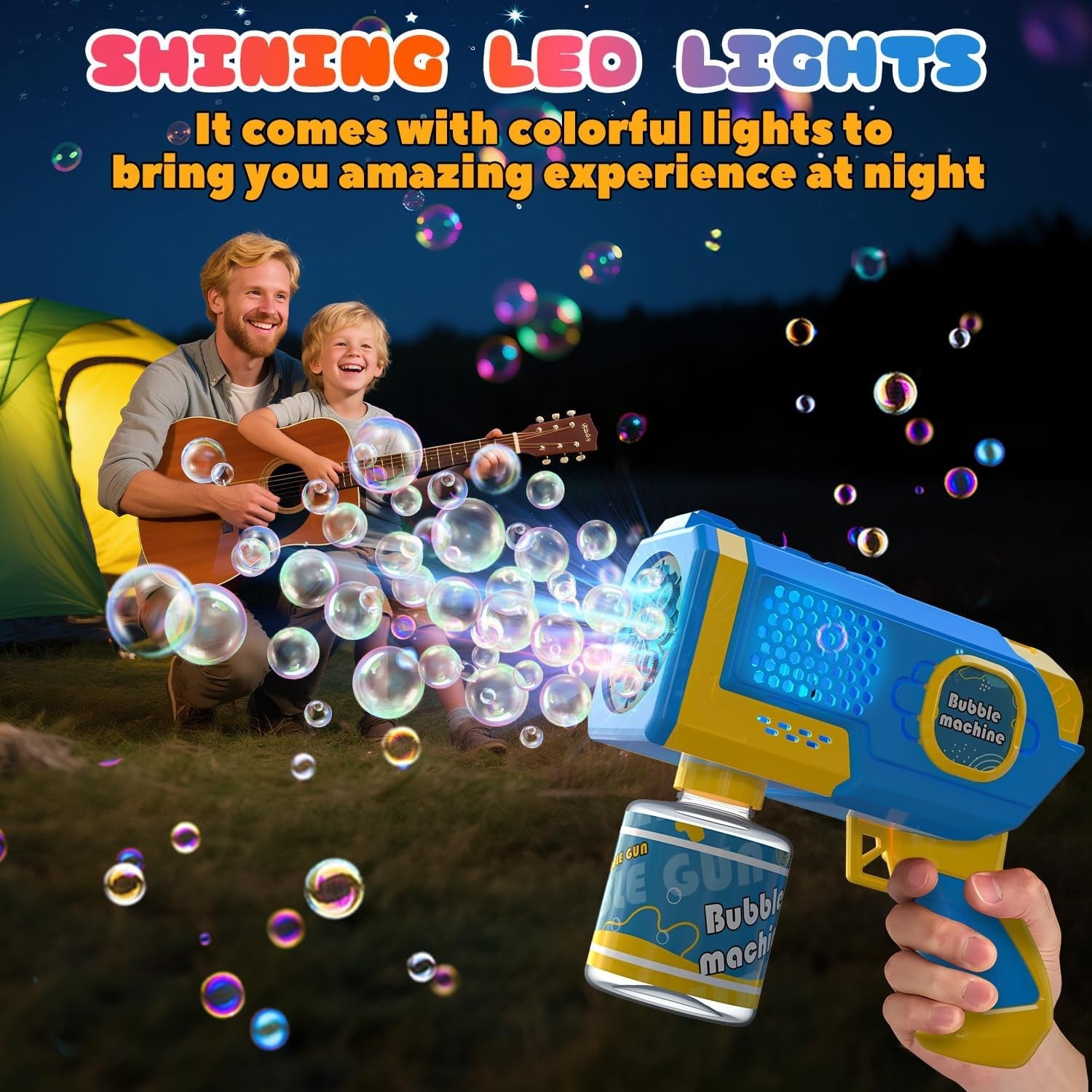 2 Pack Bubble Gun Set LED Lights 10000 Bubbles