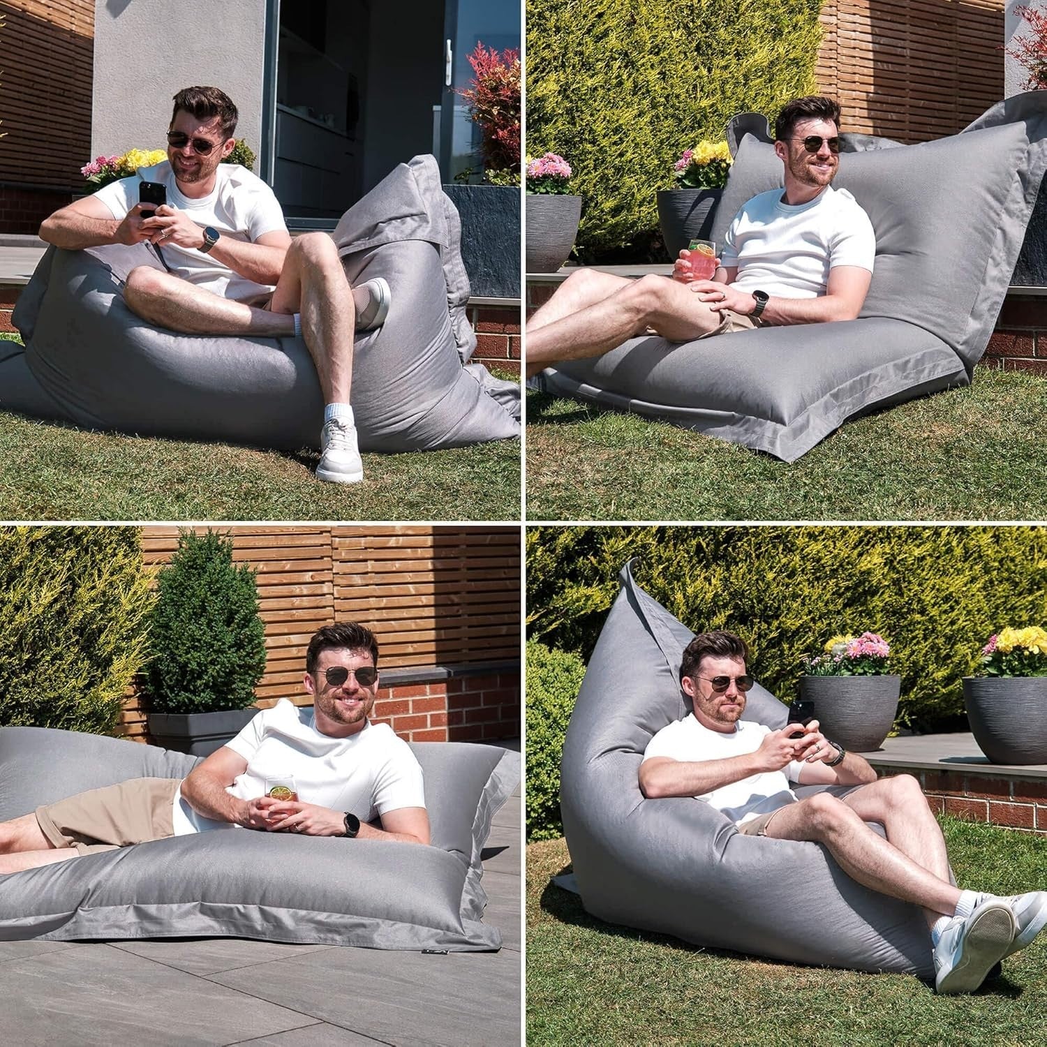 XXL Grey Outdoor Bean Bag Chair Waterproof Floor Lounger Seat 180x140cm