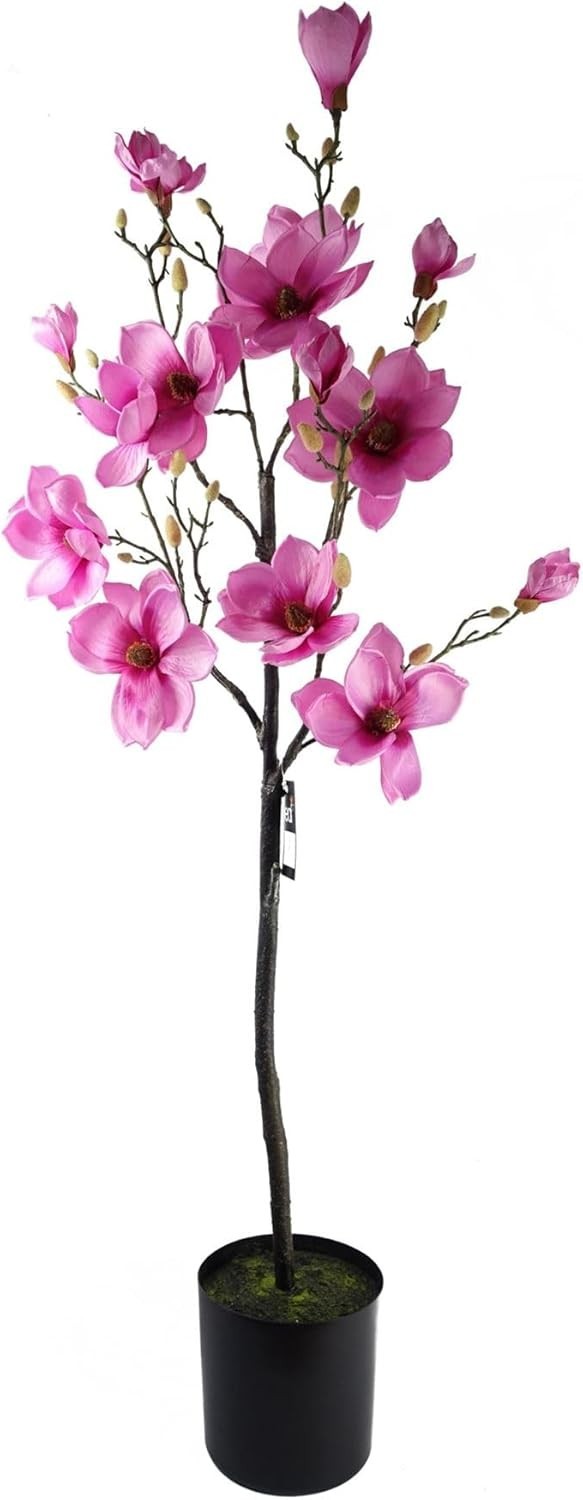 140cm Artificial Pink Magnolia Blossom Tree Floral Plant in Pot Home Decoration