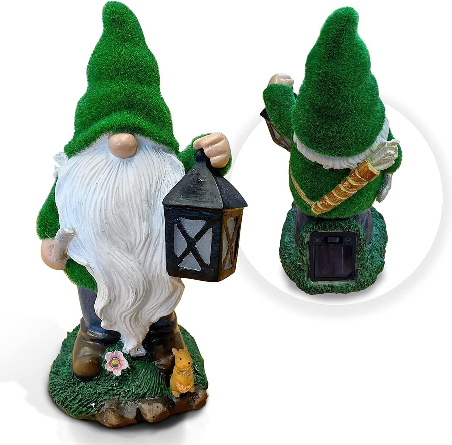 Solar Gnome Ranger Garden Statue Outdoor LED Resin Figurine Patio Lawn Decor