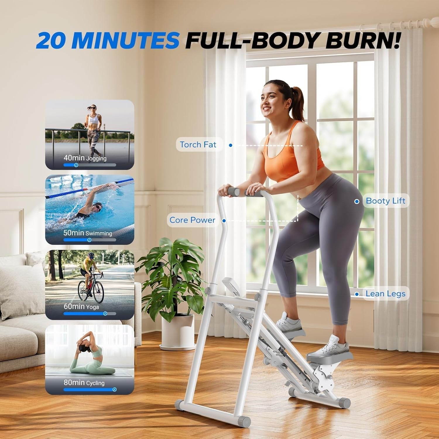 Foldable Stair Climber w/ LCD Monitor, 3 Resistance Levels & Adjustable Pedals