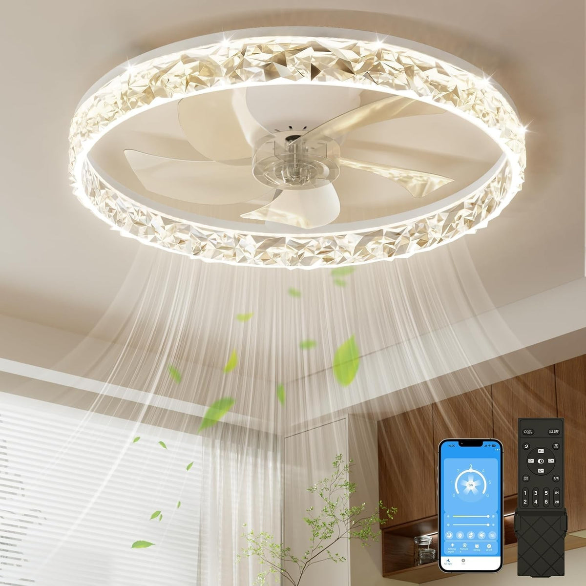 50CM LED Ceiling Fan Light, Remote & App Control, 6 Speed, Dimmable, Quiet Motor